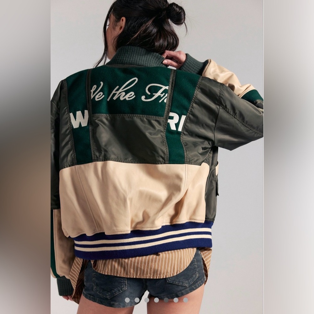 NWT FREE PEOPLE WE THE FREE TRIPLE KICK NOVELTY BOMBER JACKET 🔥🔥🔥🔥 - Picture 1 of 5